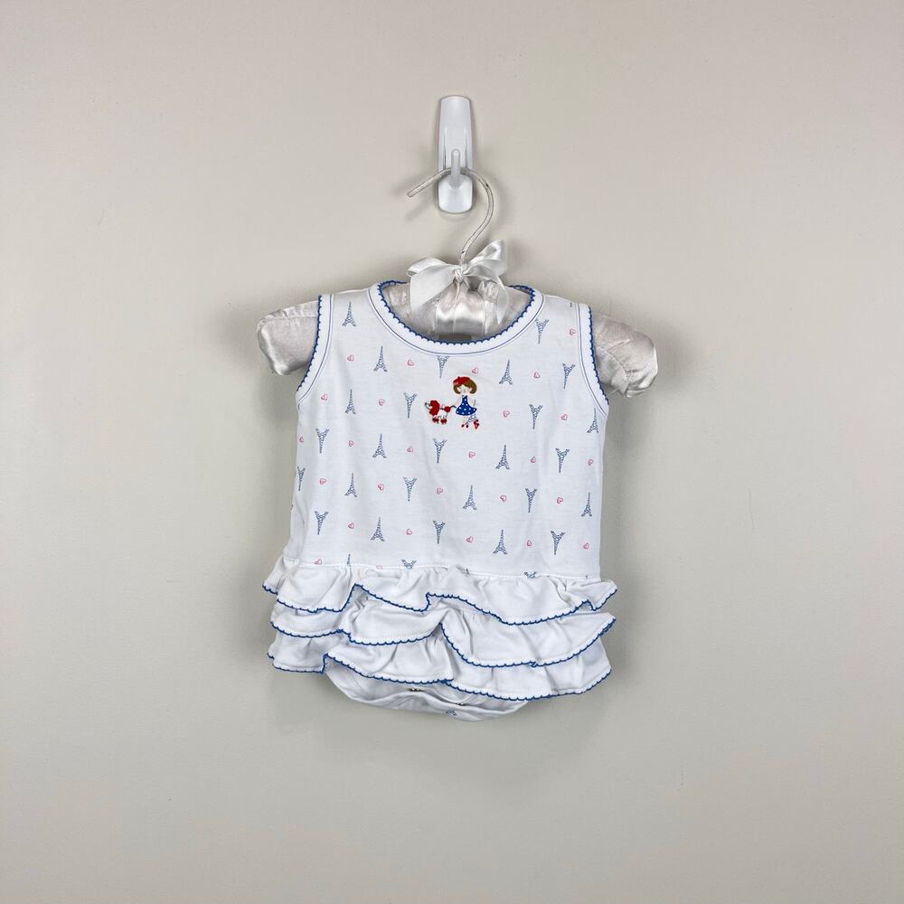 Magnolia Baby Ruffle Bubble Romper & Sun Hat Paris Print 6 Months - Picture 2 of 10